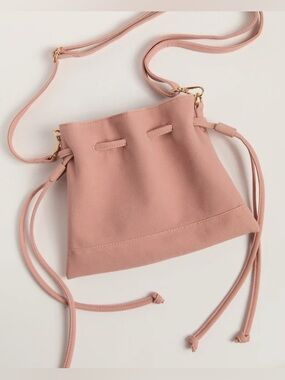 Blush Pink Vegan Suede Drawstring Crossbody Bag